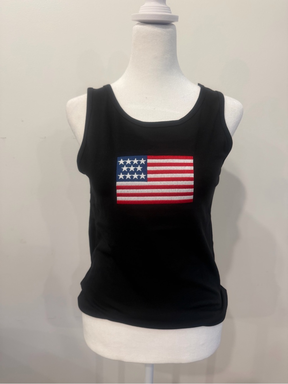 Zenana Outfitters Black Tank with American Flag Patch
